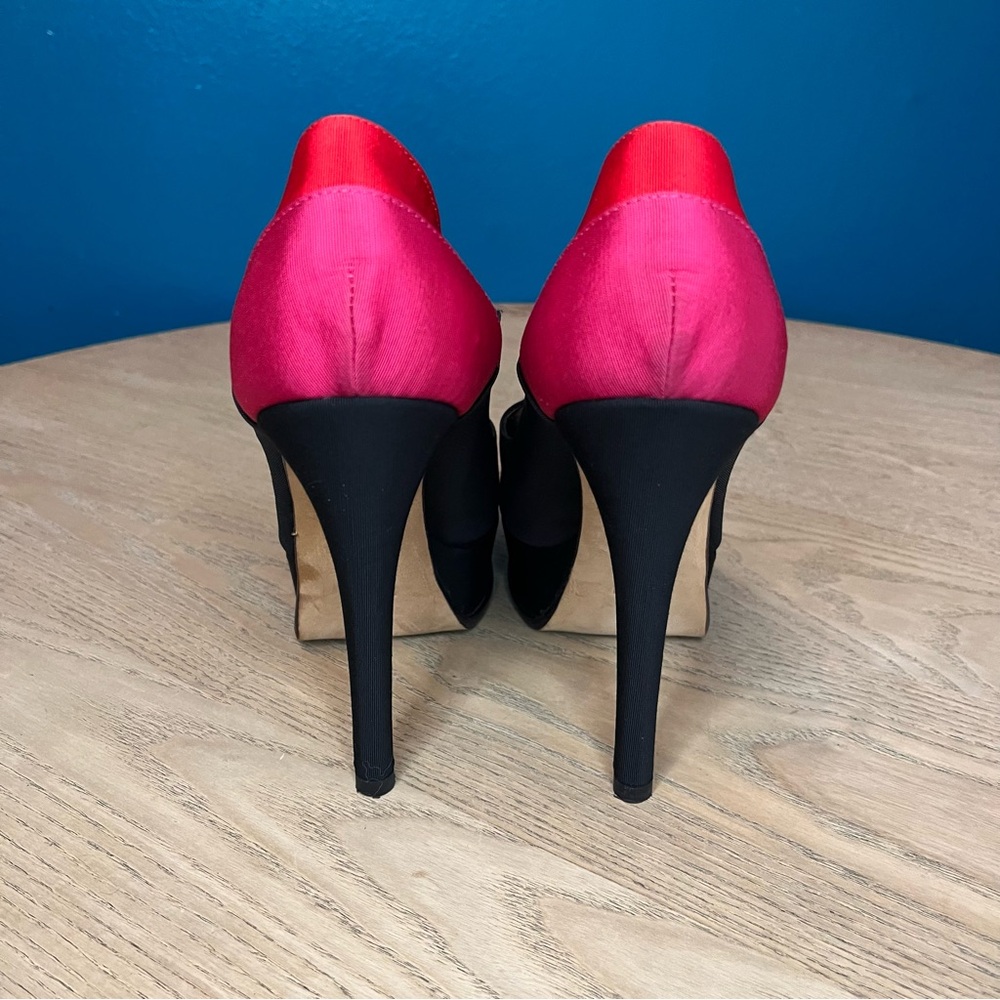 Fendi Colorblock Satin Fendista Peep Toe Platform Tricolor Pink Pumps Size 38.5 - Picture 4 of 9